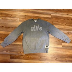 Alife NYC Mens Large Gray Crewneck Sweatshirt Chenille Logo Streetwear Cotton